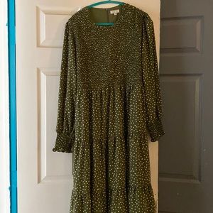 Long sleeved, ankle length, green dress
